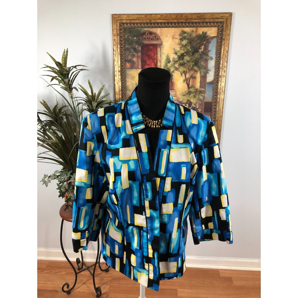 Lavender +‎ Honey Blazer Women's Large 3/4 Sleeve Abstract Pattern Minimalist